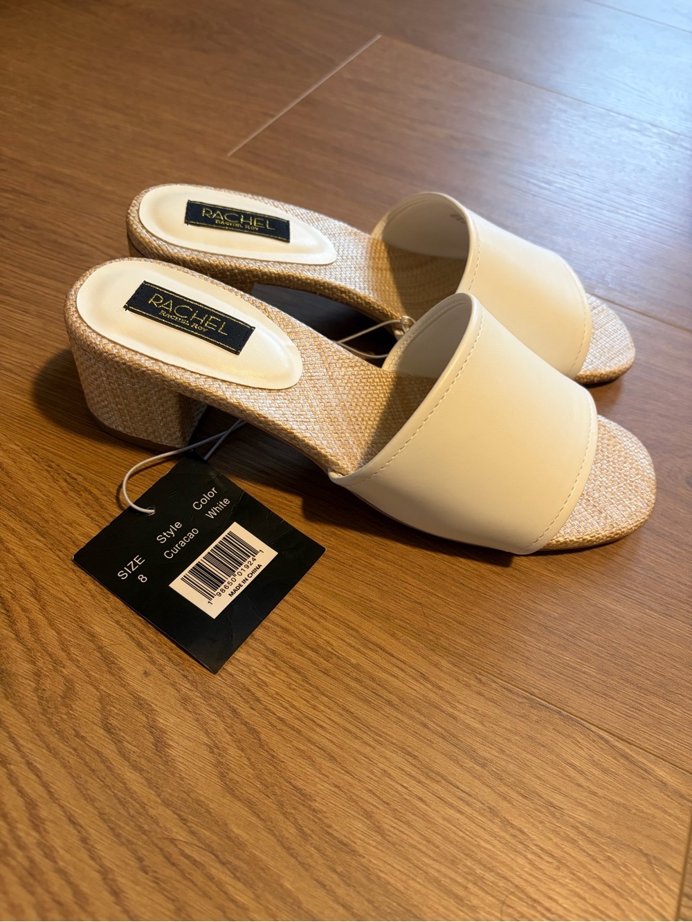 RACHEL Rachel Roy White Slide Mules with Woven Block Heel